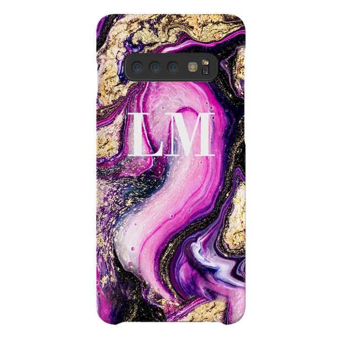 Personalised Purple Swirl Marble initials Samsung Galaxy S10 Plus Case