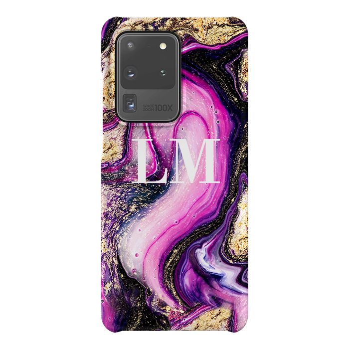 Personalised Purple Swirl Marble Initials Samsung Galaxy S20 Ultra Case