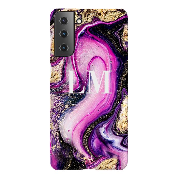 Personalised Purple Swirl Marble Initials Samsung Galaxy S21 Plus Case