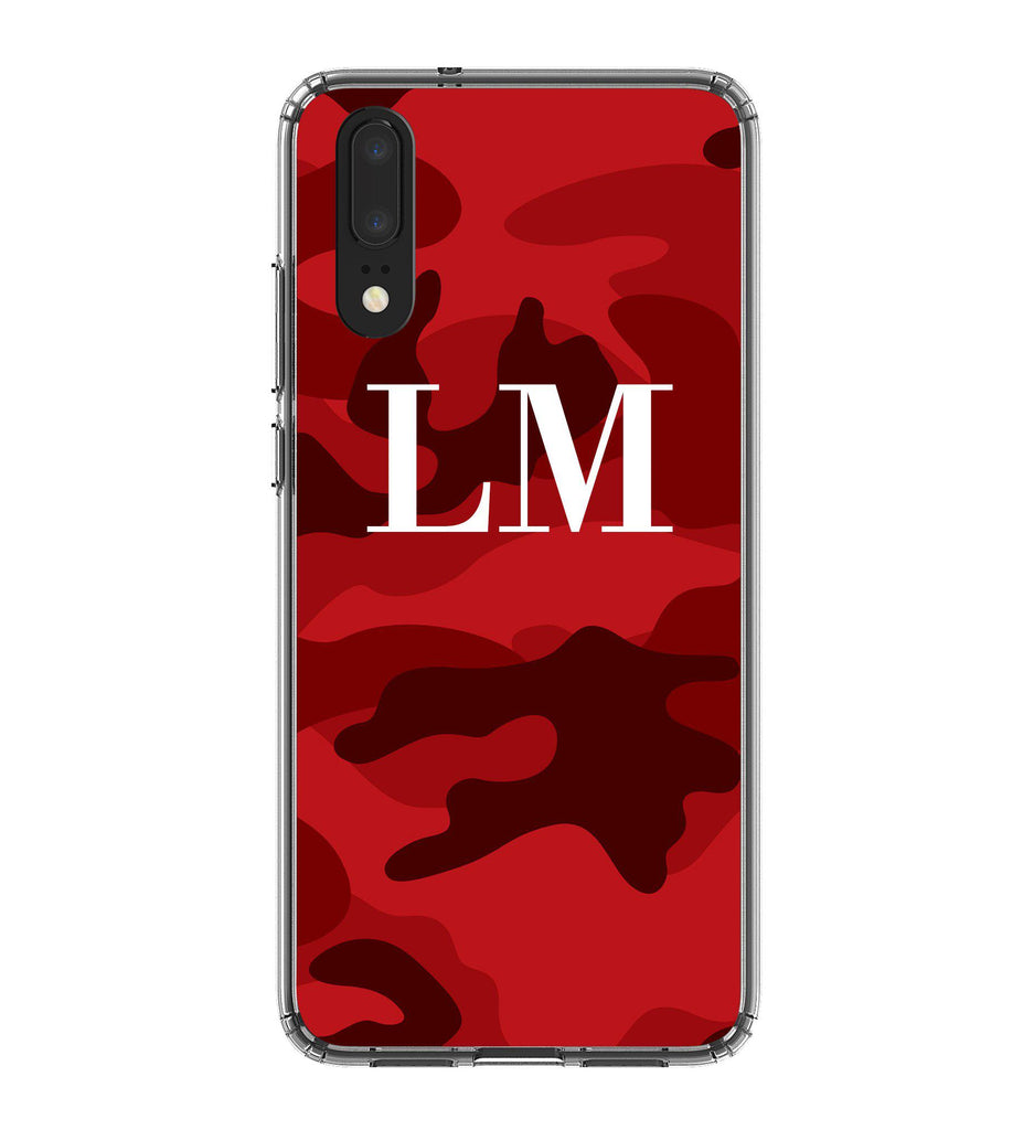 Personalised Red Camouflage Initials Huawei P20 Case