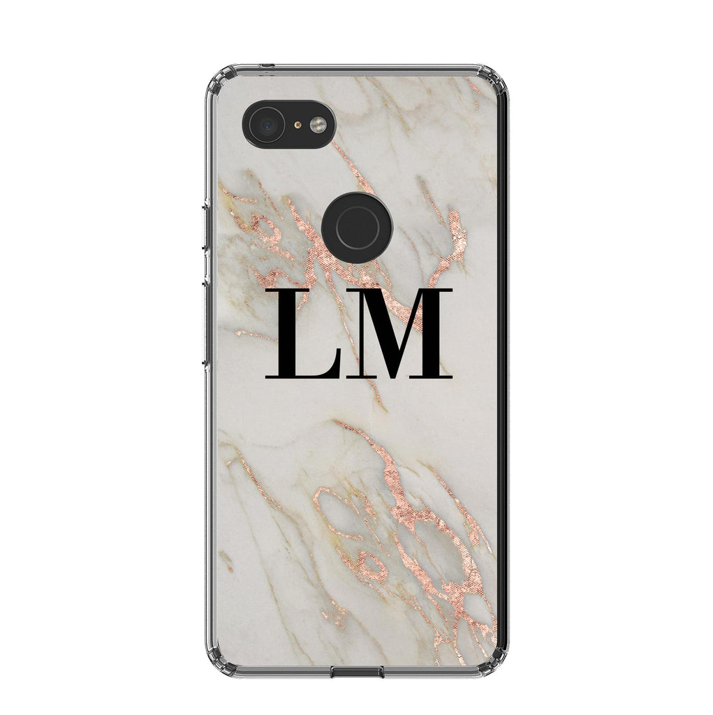Personalised Rose Gold Marble Initials Google Pixel 3 XL Case