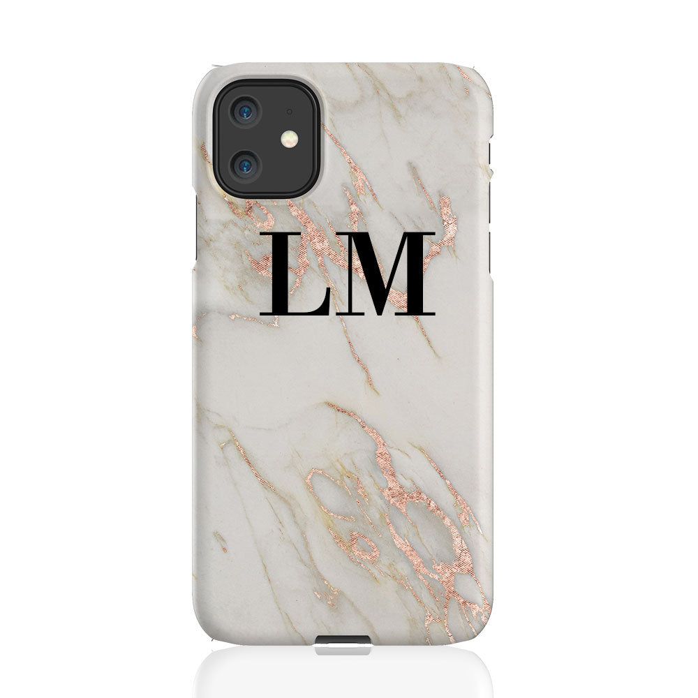 Personalised Rose Gold Marble Initials iPhone 11 Case