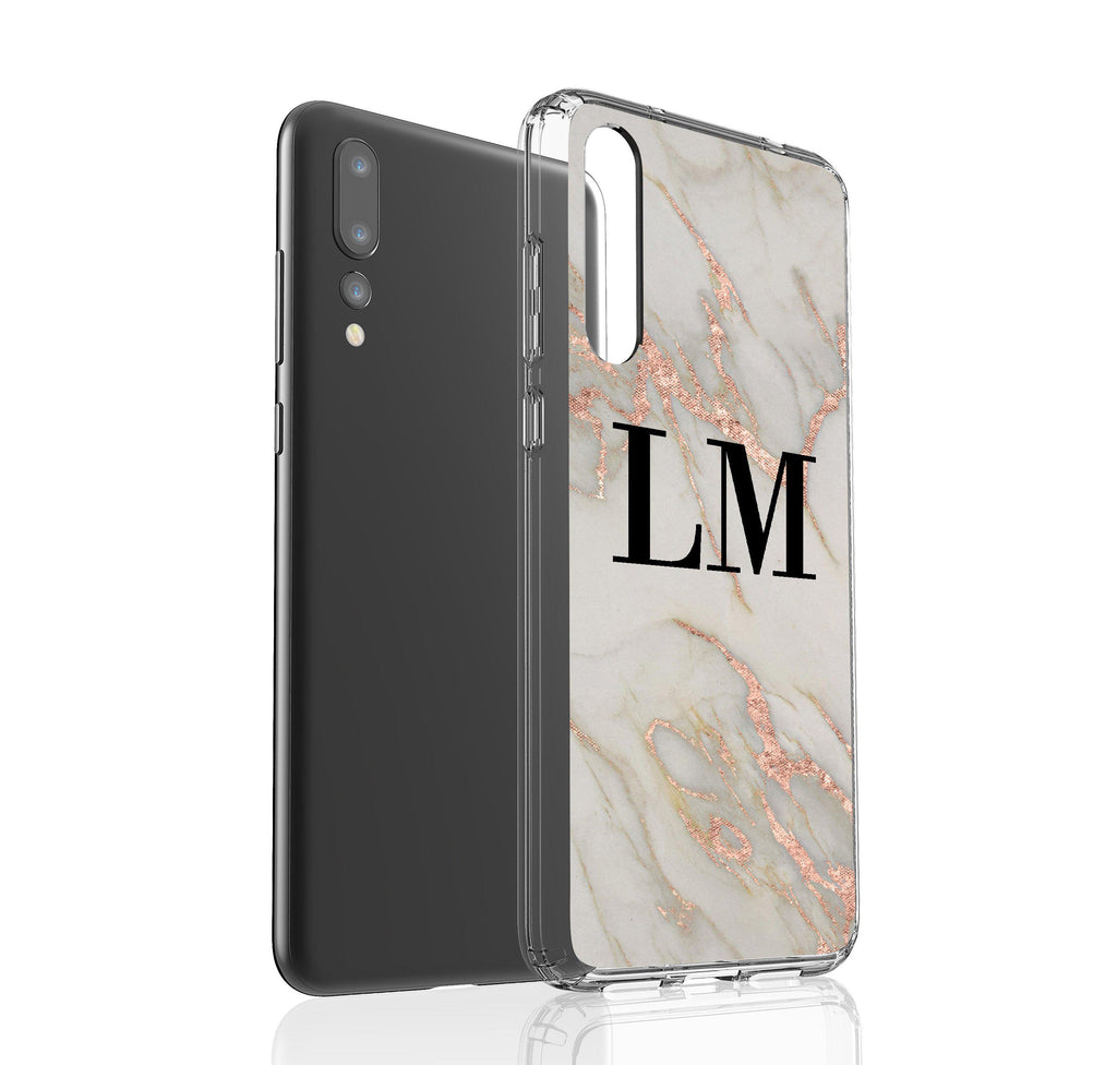 Personalised Rose Gold Marble Initials Huawei P20 Pro Case