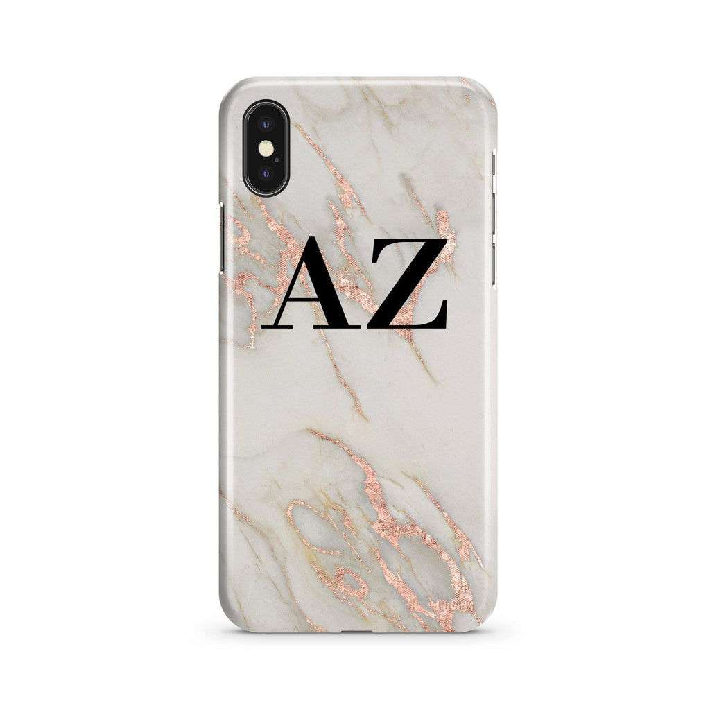 Personalised Rose Gold Marble Initials iPhone XS Case
