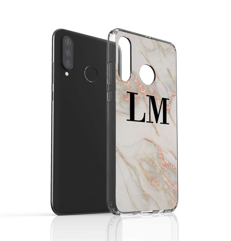 Personalised Rose Gold Marble Initials Huawei P30 Lite Case
