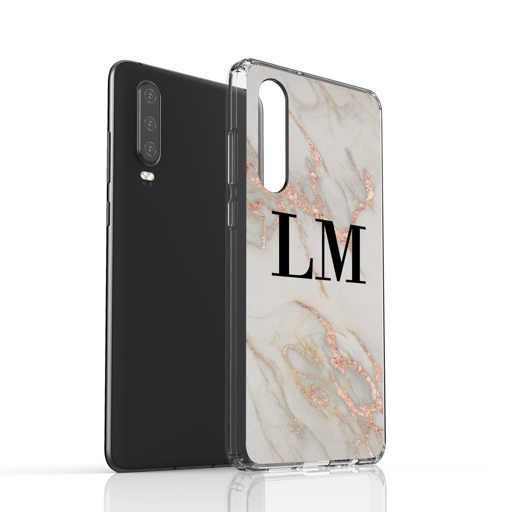 Personalised Rose Gold Marble Initials Huawei P30 Case