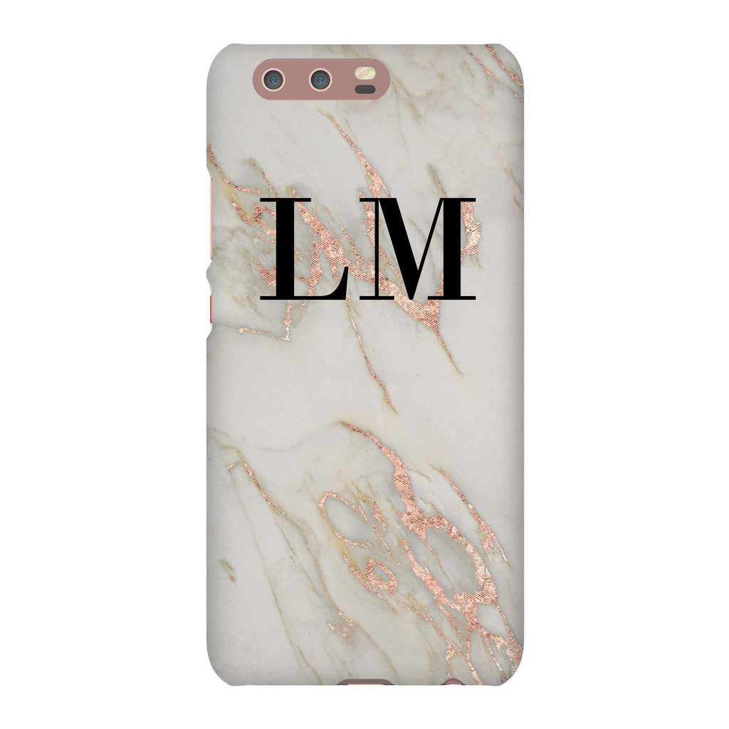 Personalised Rose Gold Marble Initials Huawei P10 Case