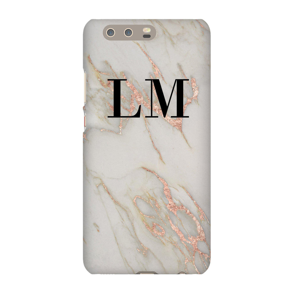 Personalised Rose Gold Marble Initials Huawei P10 Plus Case