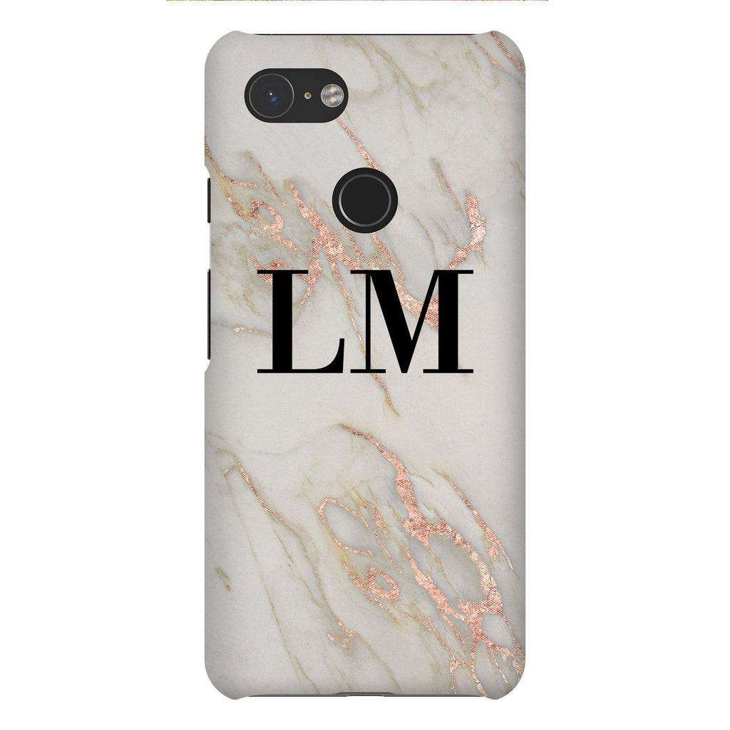 Personalised Rose Gold Marble Initials Google Pixel 3 Case
