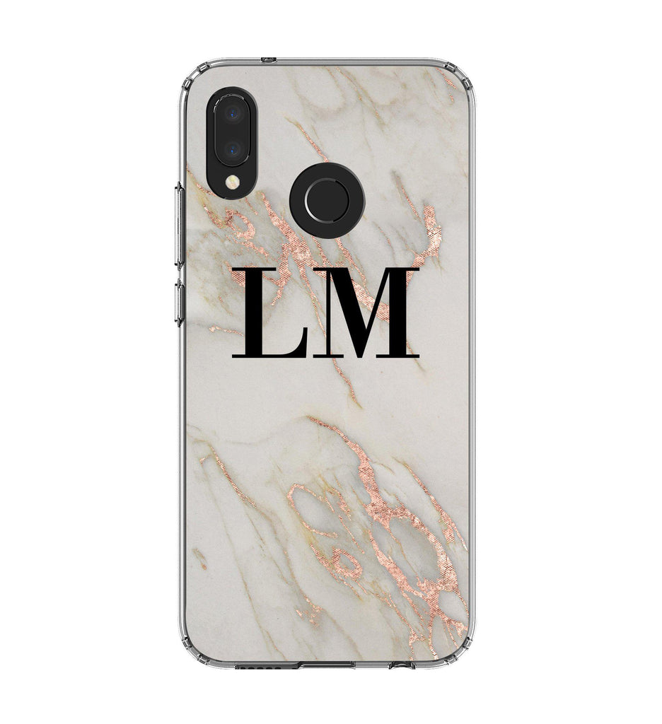 Personalised Rose Gold Marble Initials Huawei P20 Lite Case