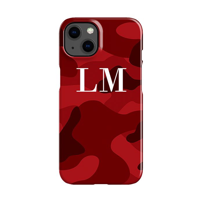 Personalised Red Camouflage Initials iPhone 15 Plus Case