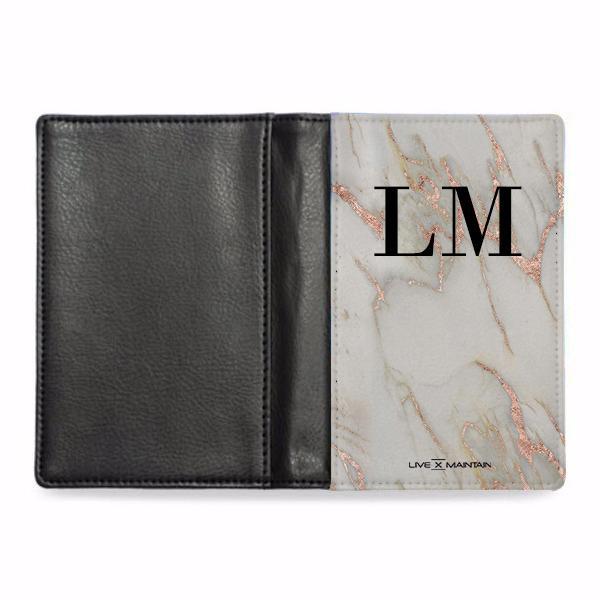 Personalised  Rose Gold Marble Initials Passport Cover