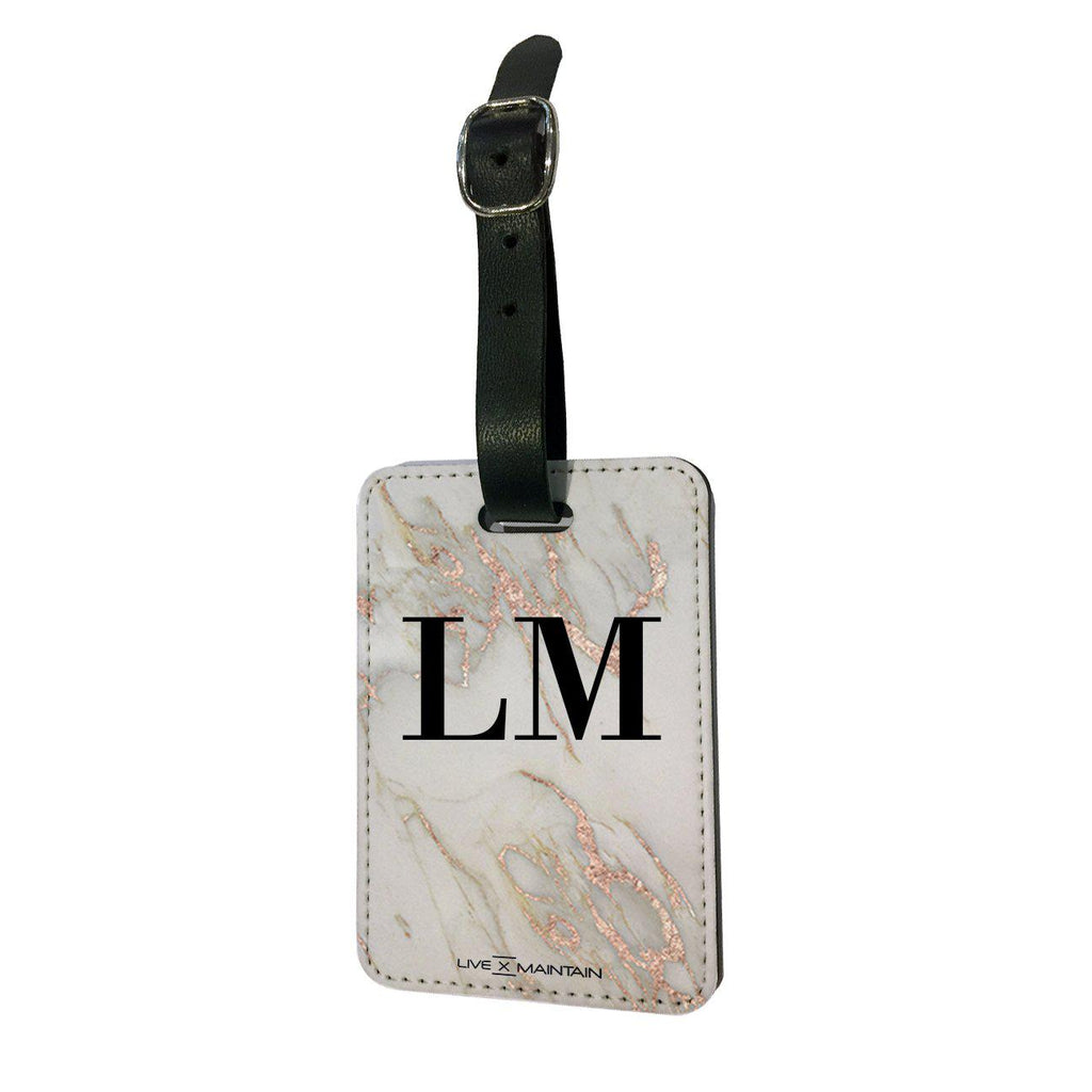 Personalised Rose Gold Marble Initials Luggage Tag