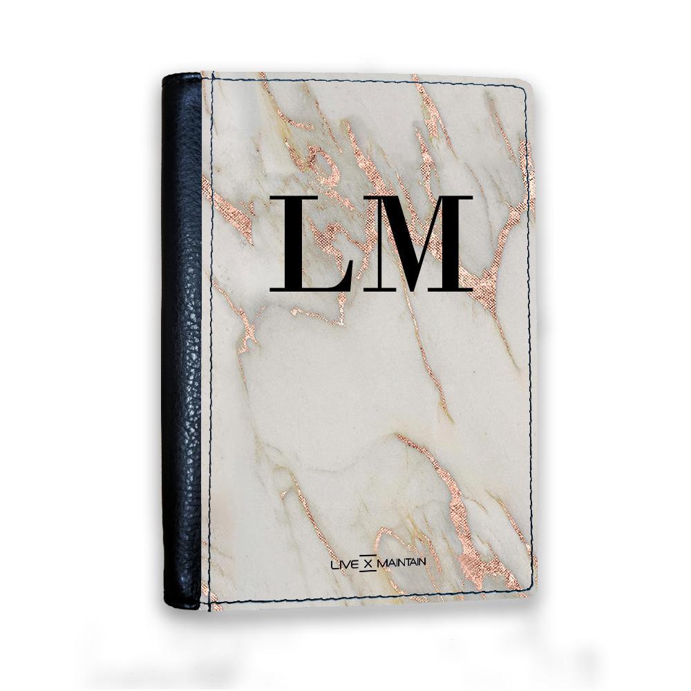 Personalised Rose Gold Marble Initials Passport Cover