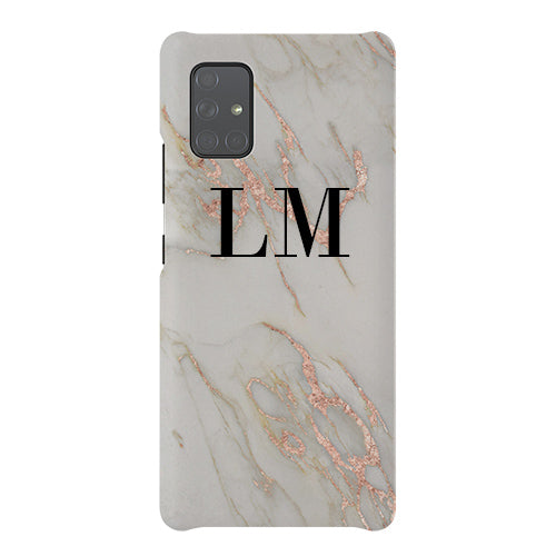 Personalised Rose Gold Marble Initials Samsung Galaxy A71 Case
