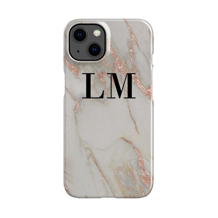 Personalised Rose Gold Marble Initials iPhone 13 Case