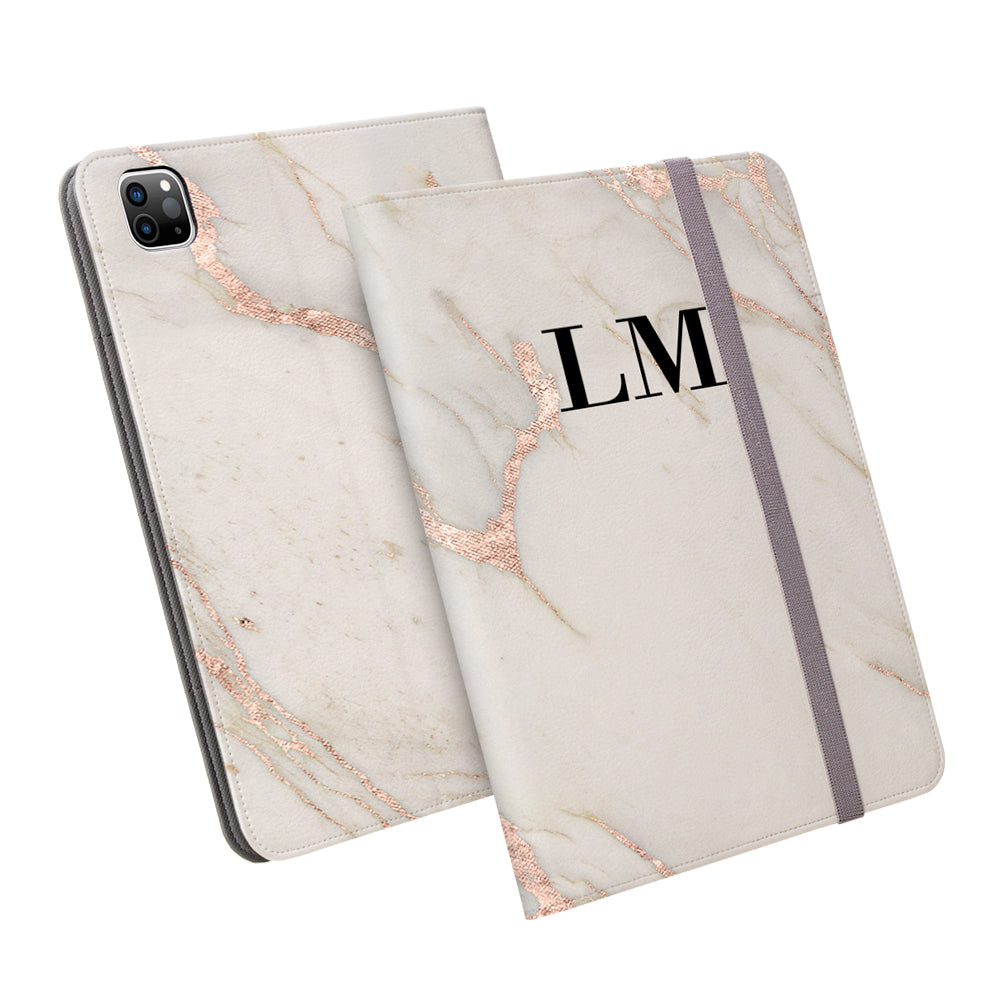 Personalised Rose Gold Marble Initials iPad Pro Case