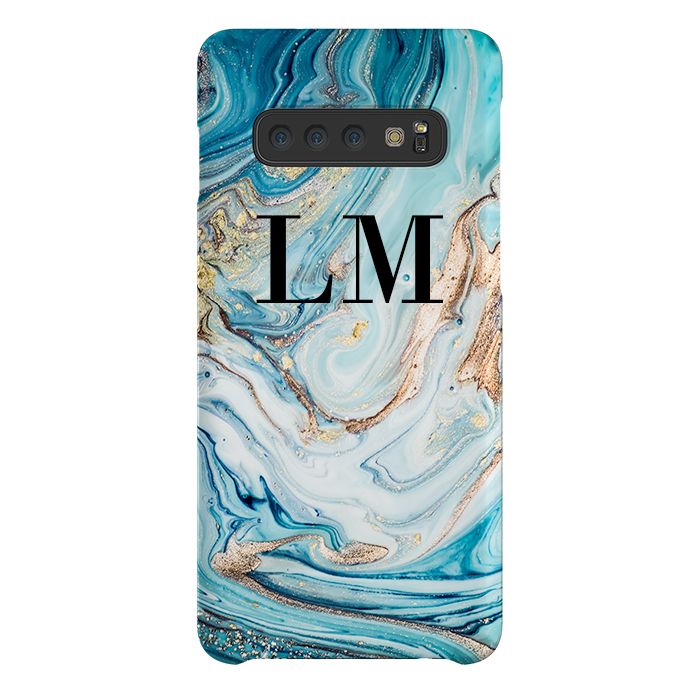 Personalised Blue Emerald Marble initials Samsung Galaxy S10 Plus Case