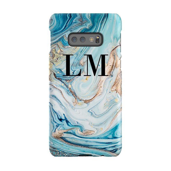 Personalised Blue Emerald Marble initials Samsung Galaxy S10e Case
