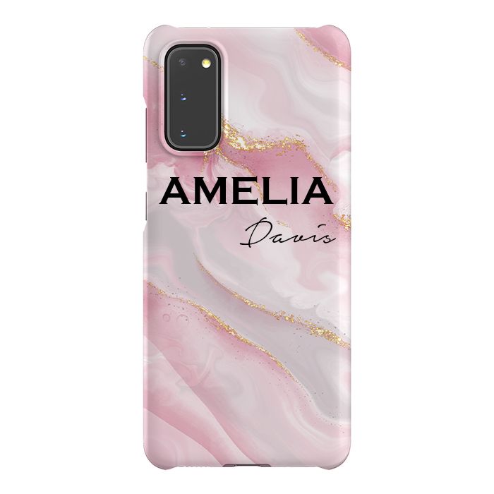 Personalised Luxe Pink Marble Name Samsung Galaxy S20 Case