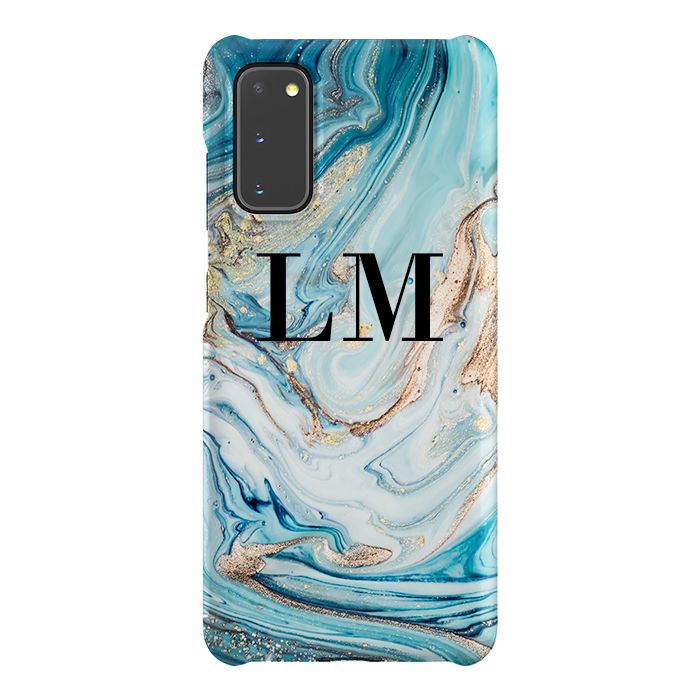 Personalised Blue Emerald Marble initials Samsung Galaxy S20 Case