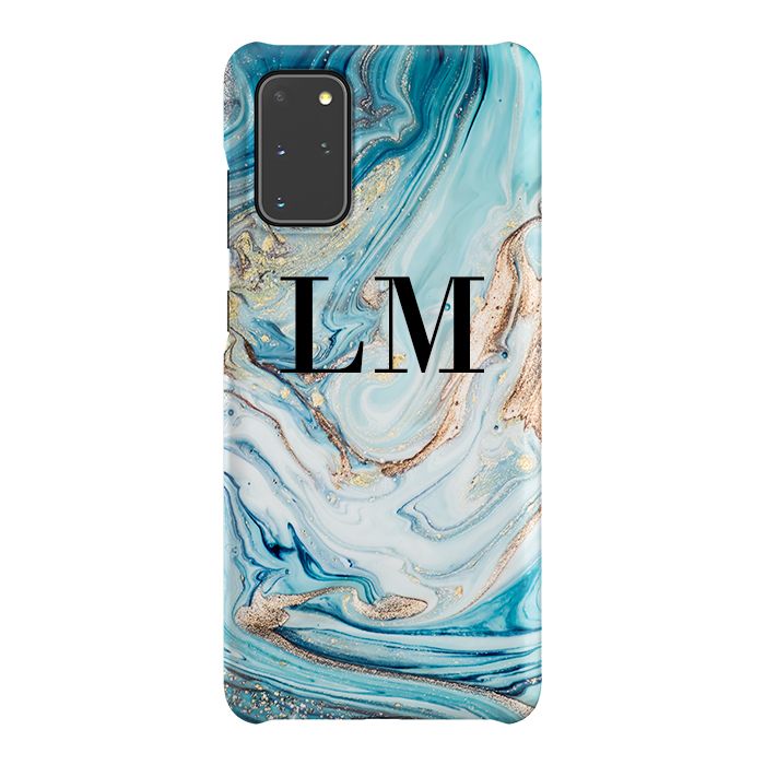 Personalised Blue Emerald Marble Initials Samsung Galaxy S20 Plus Case