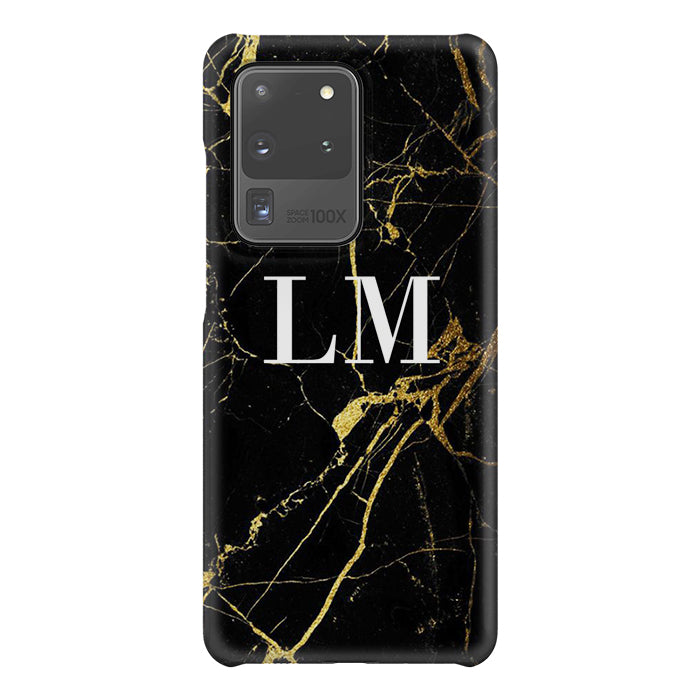 Personalised Black x Gold Marble Initials Samsung Galaxy S20 Ultra Case