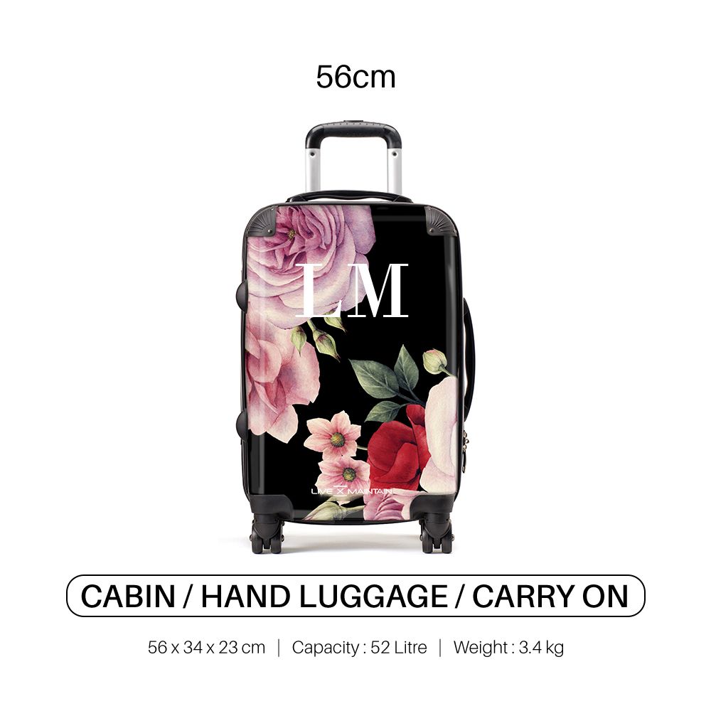 Personalised Black Floral Blossom Initials Suitcase