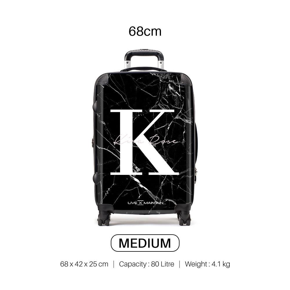 Personalised Black Marble Name Initials Suitcase