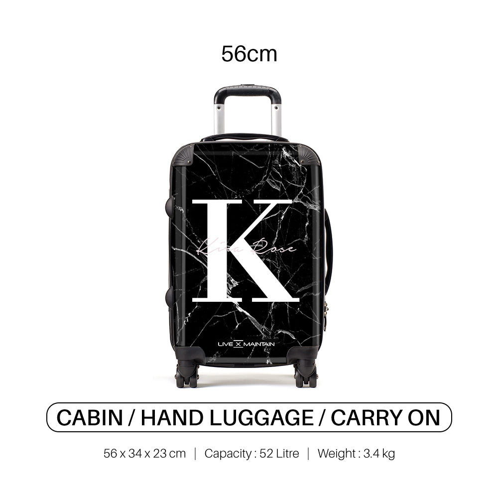 Personalised Black Marble Name Initials Suitcase