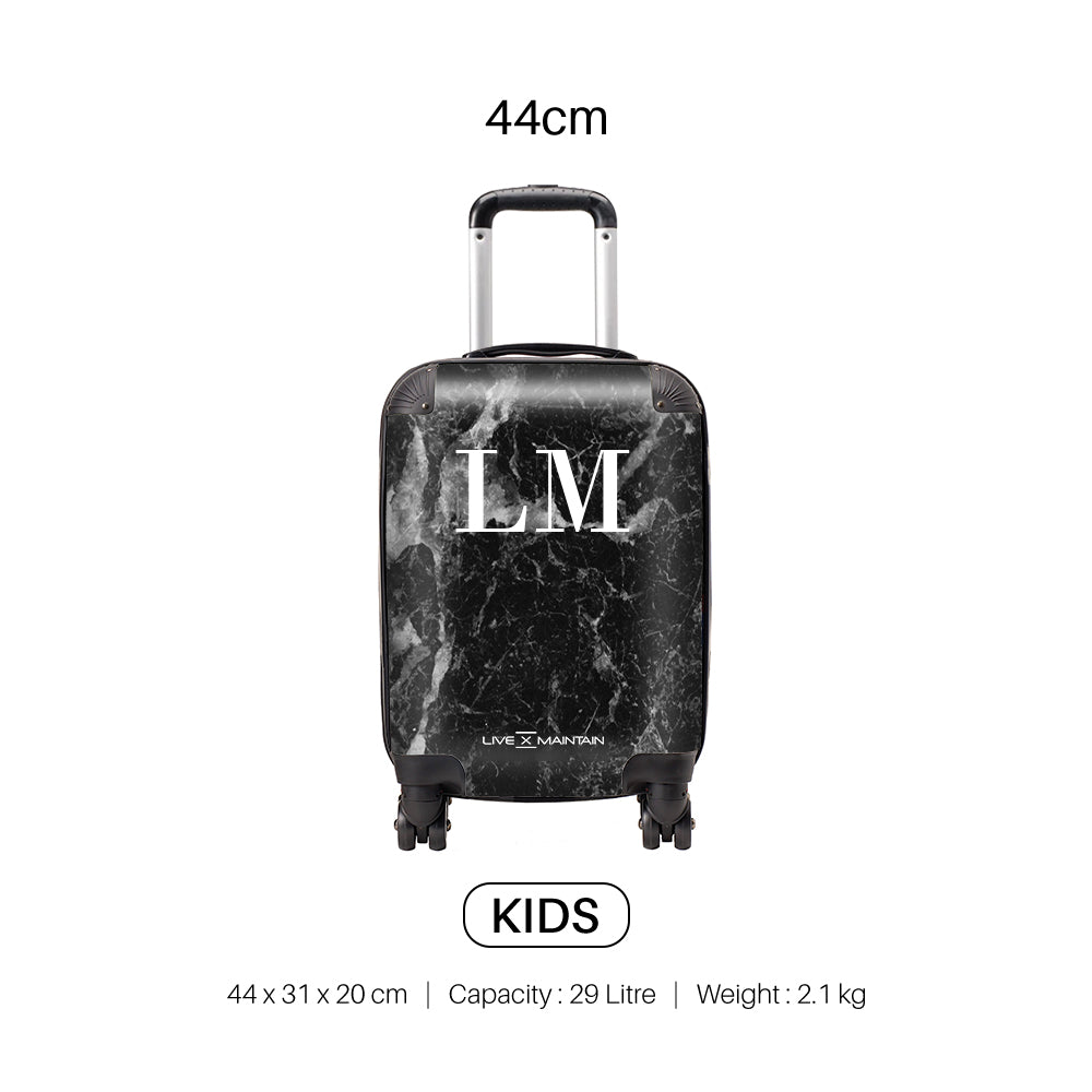 Personalised Black Stone Marble Initials Suitcase