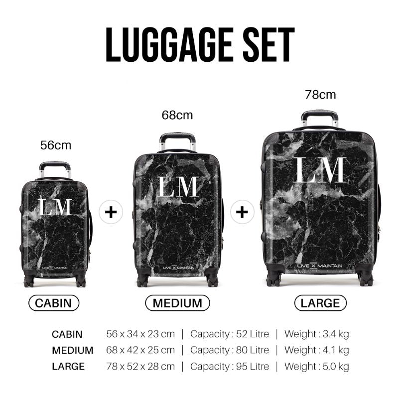 Personalised Black Stone Marble Initials Suitcase