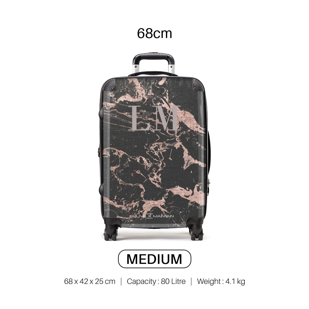 Personalised Black x Pink Marble Initials Suitcase