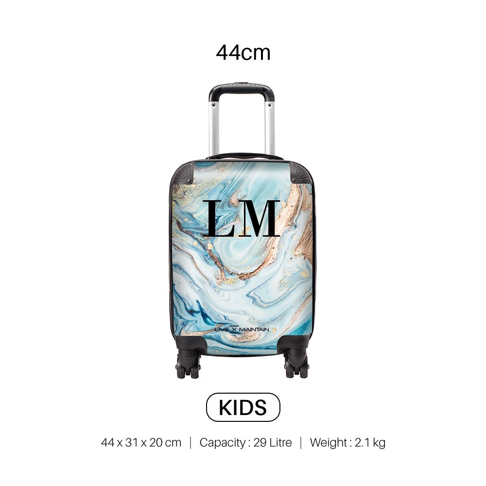 Personalised Blue Emerald Marble Initials Suitcase