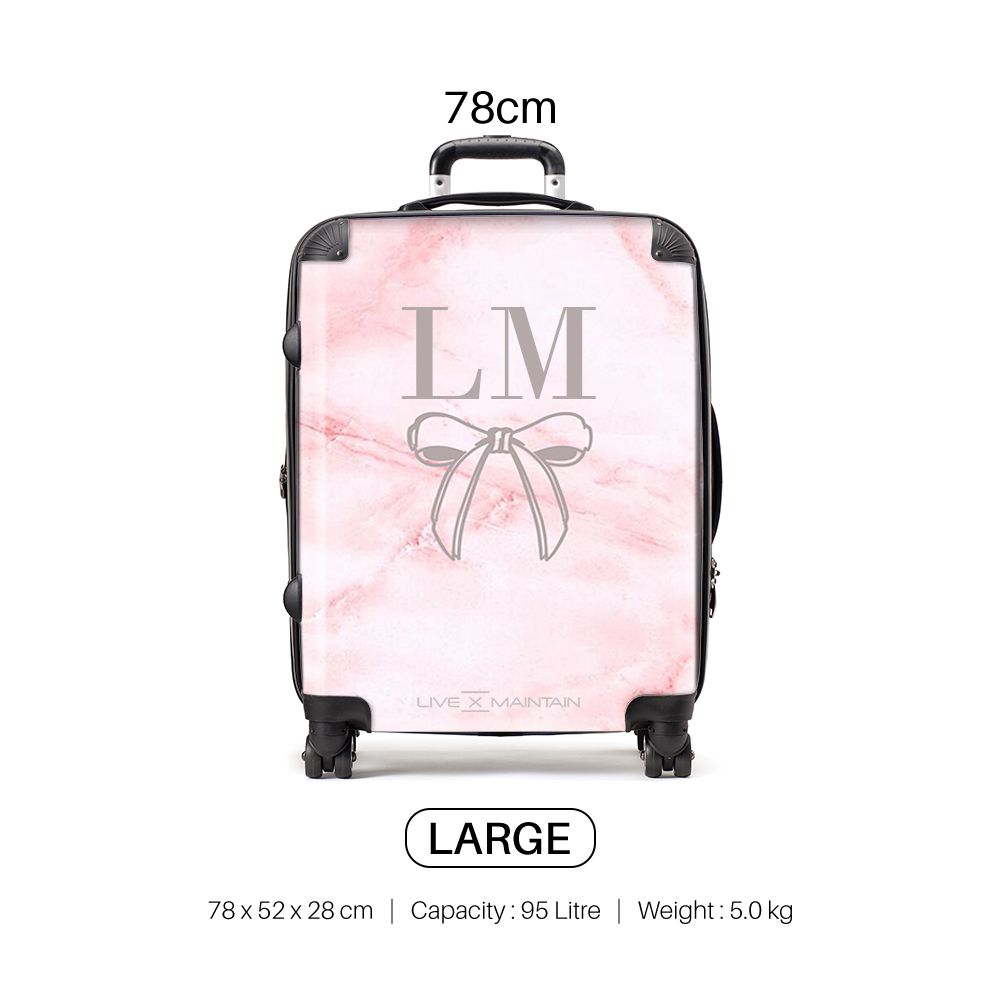 Personalised Cotton Candy Bow Marble Initials Suitcase