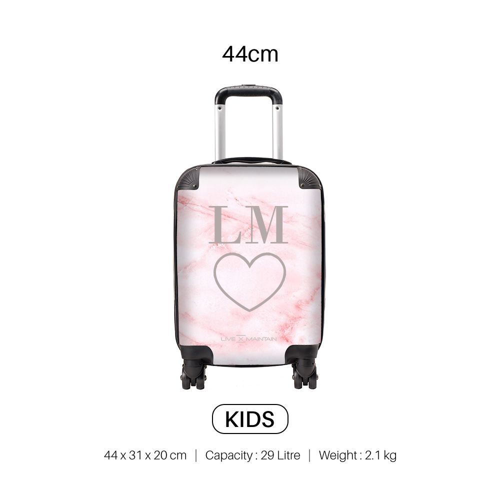 Personalised Cotton Candy Heart Marble Initials Suitcase