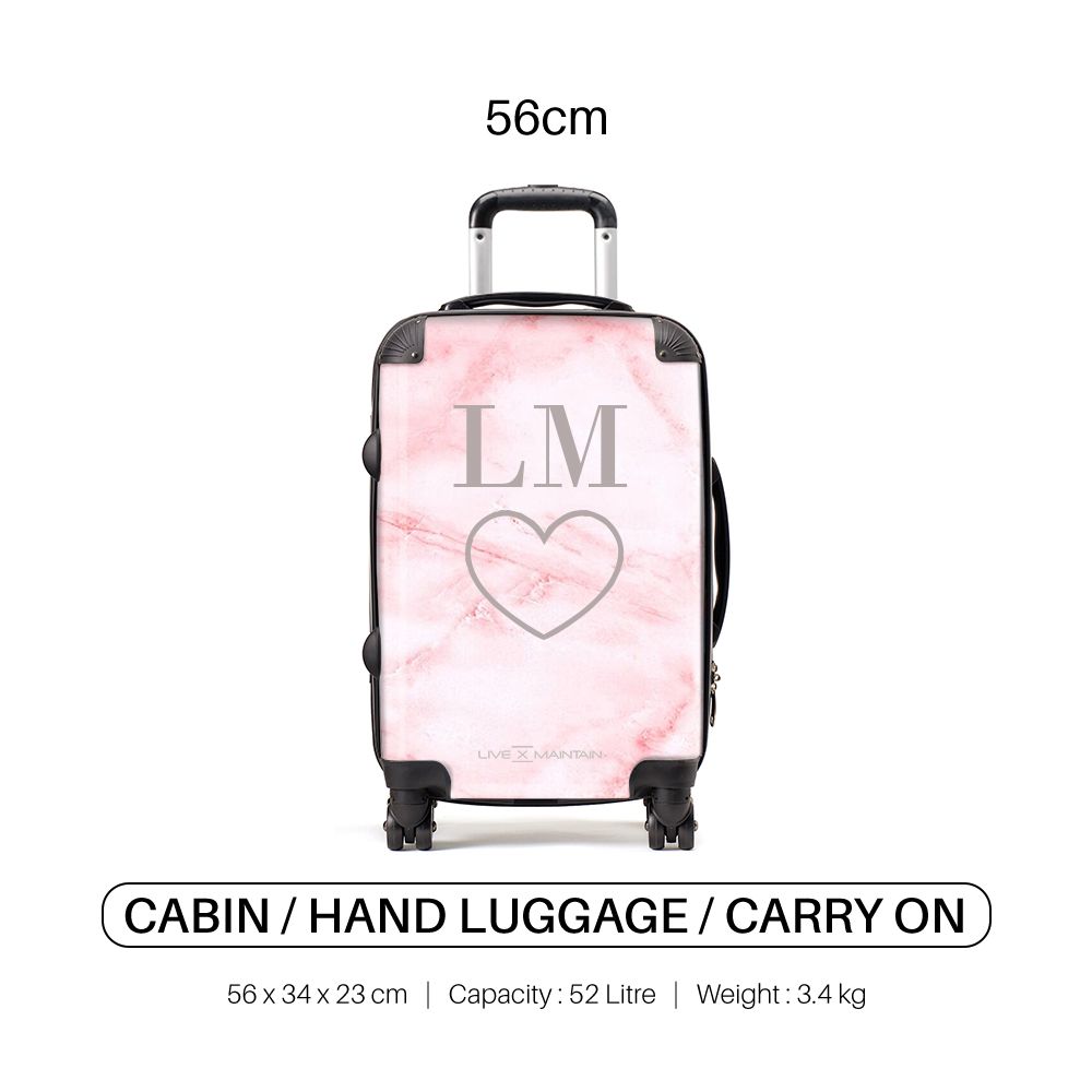 Personalised Cotton Candy Heart Marble Initials Suitcase