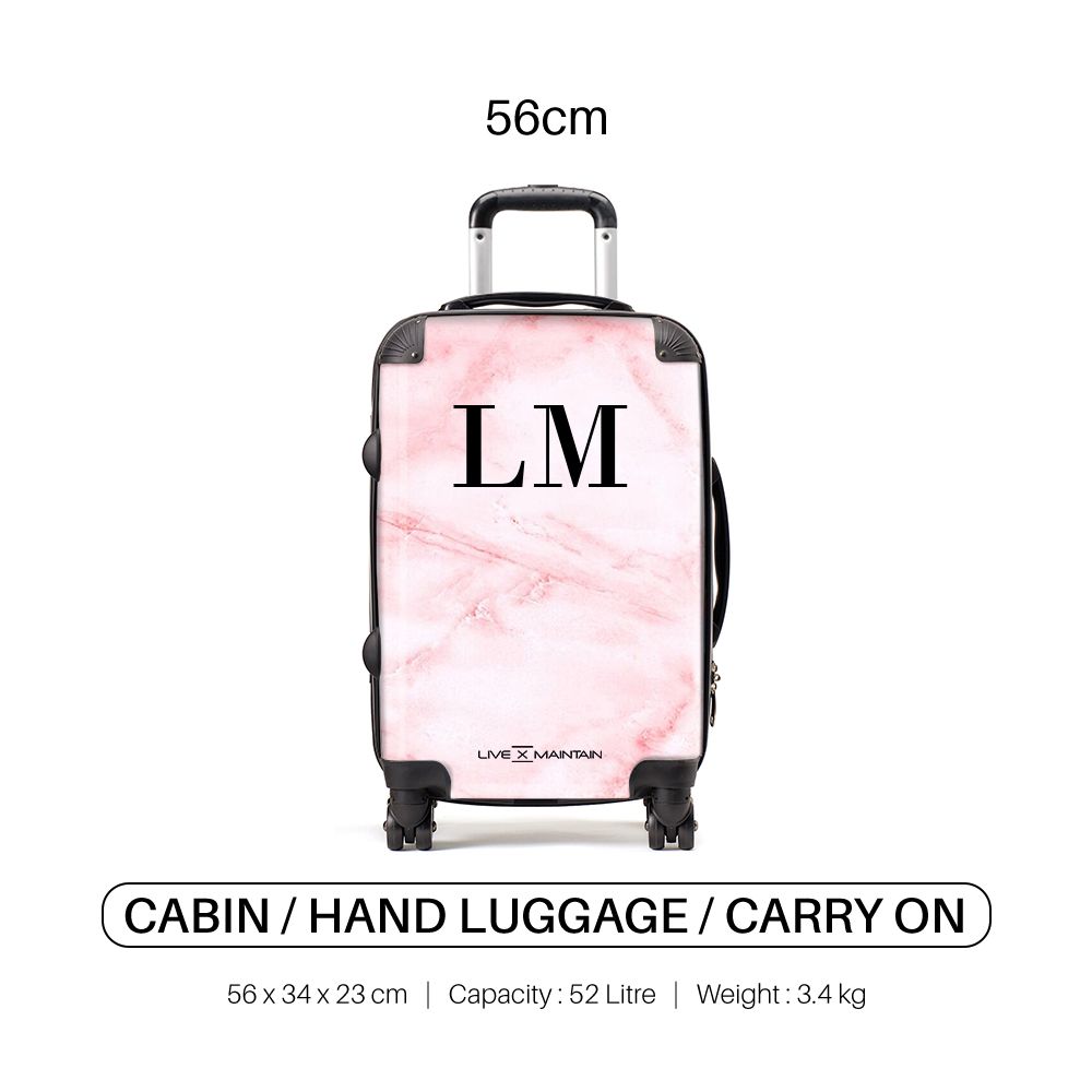 Personalised Cotton Candy Marble Black Initials Suitcase
