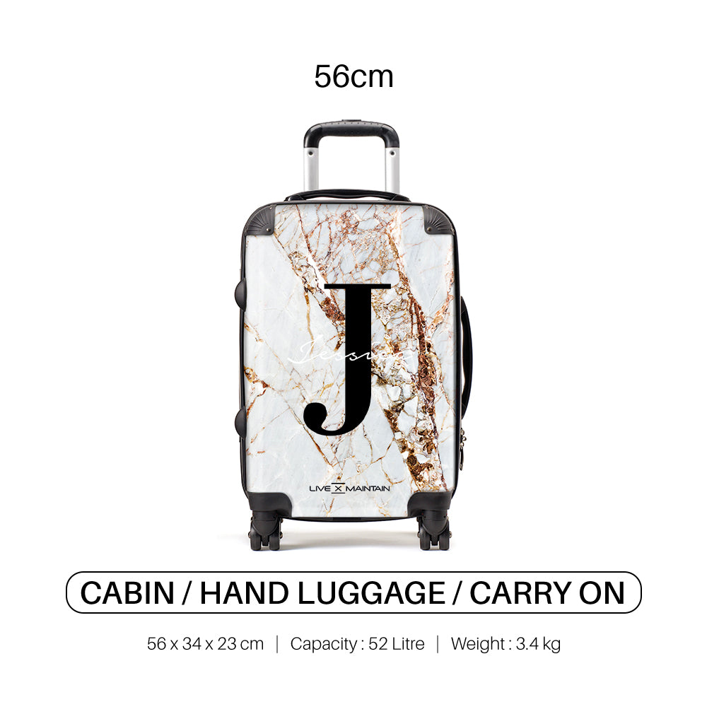 Personalised Cracked Marble Name Initials Suitcase