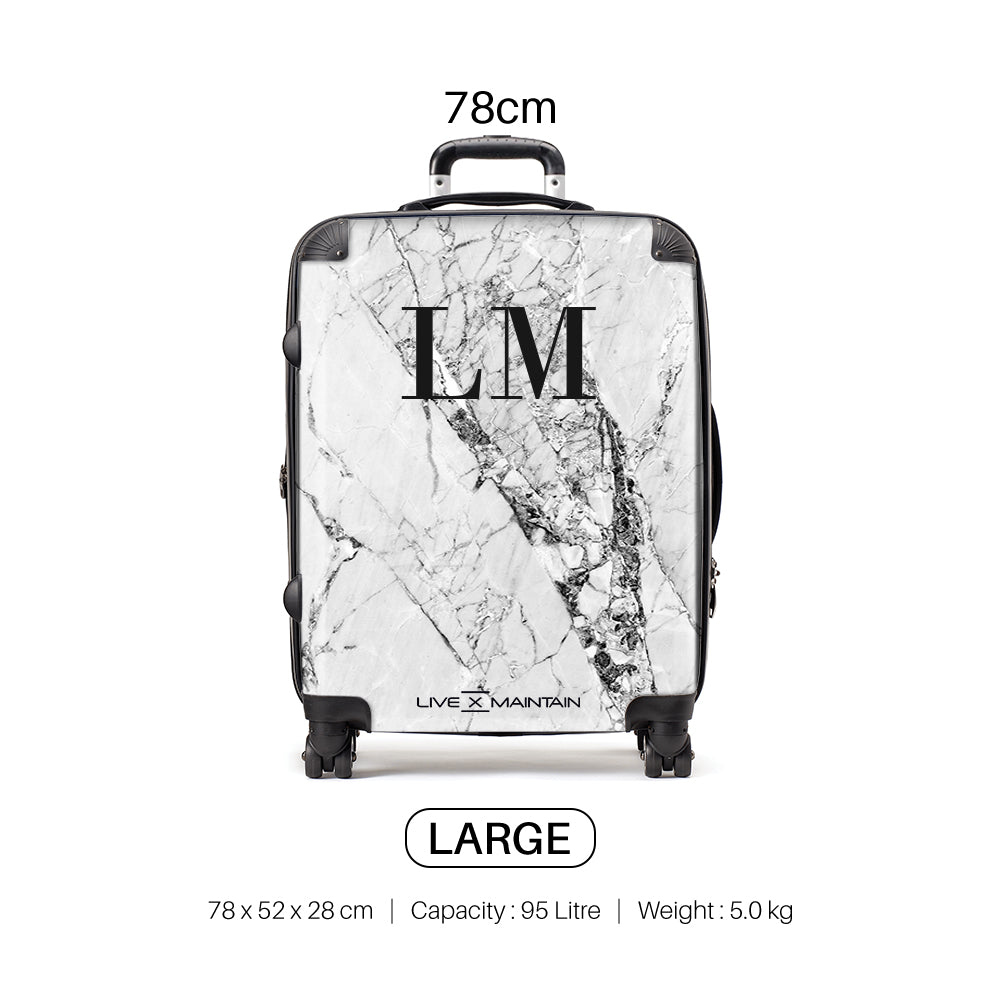 Personalised Cracked White Marble Initials Suitcase