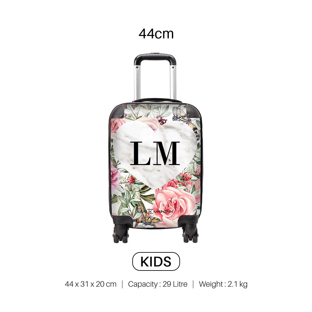 Personalised Floral Marble Heart Initials Suitcase