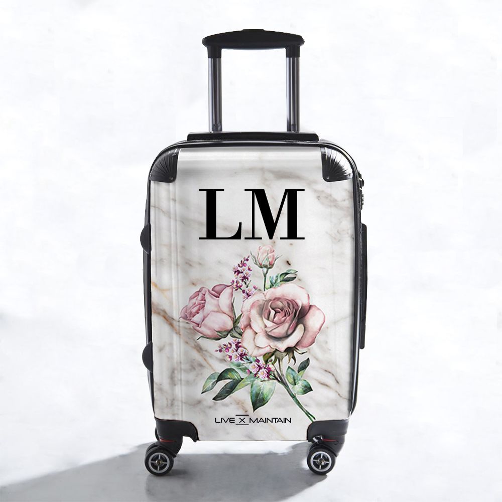 Personalised Floral x Marble Initials Suitcase