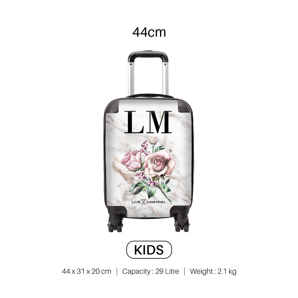Personalised Floral Rose x Marble Initials Suitcase