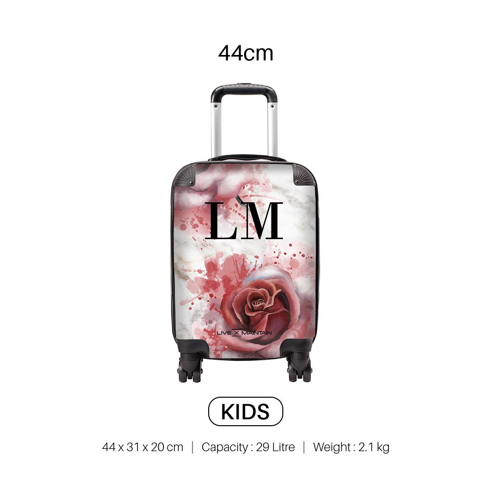 Personalised Floral Rose x White Marble Initials Suitcase