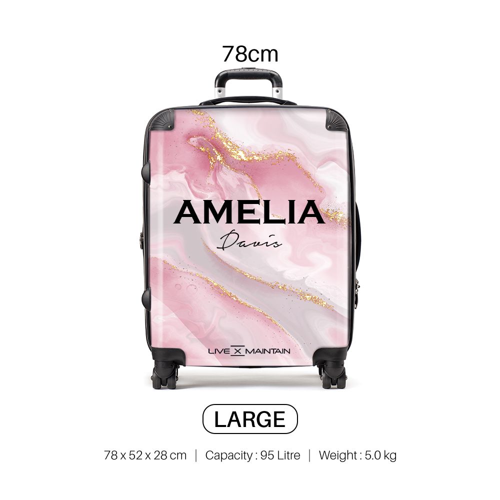 Personalised Luxe Pink Marble Name Suitcase