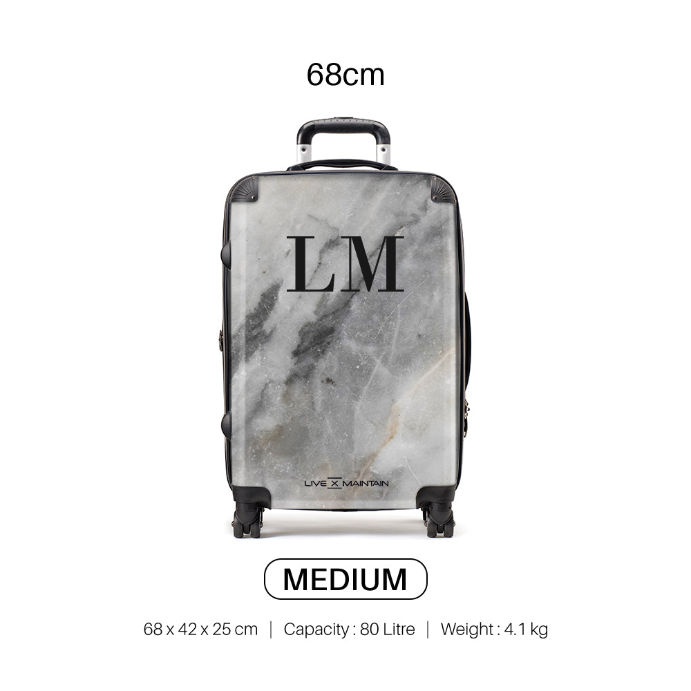 Personalised Grey Stone Marble Initials Suitcase