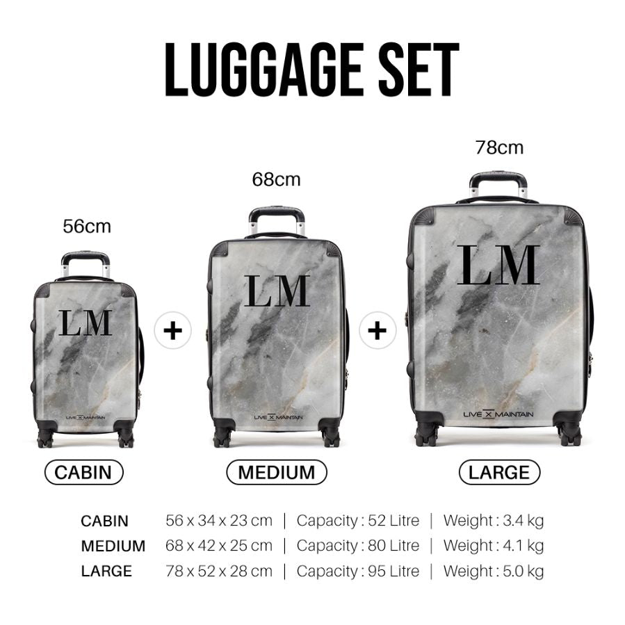 Personalised Grey Stone Marble Initials Suitcase