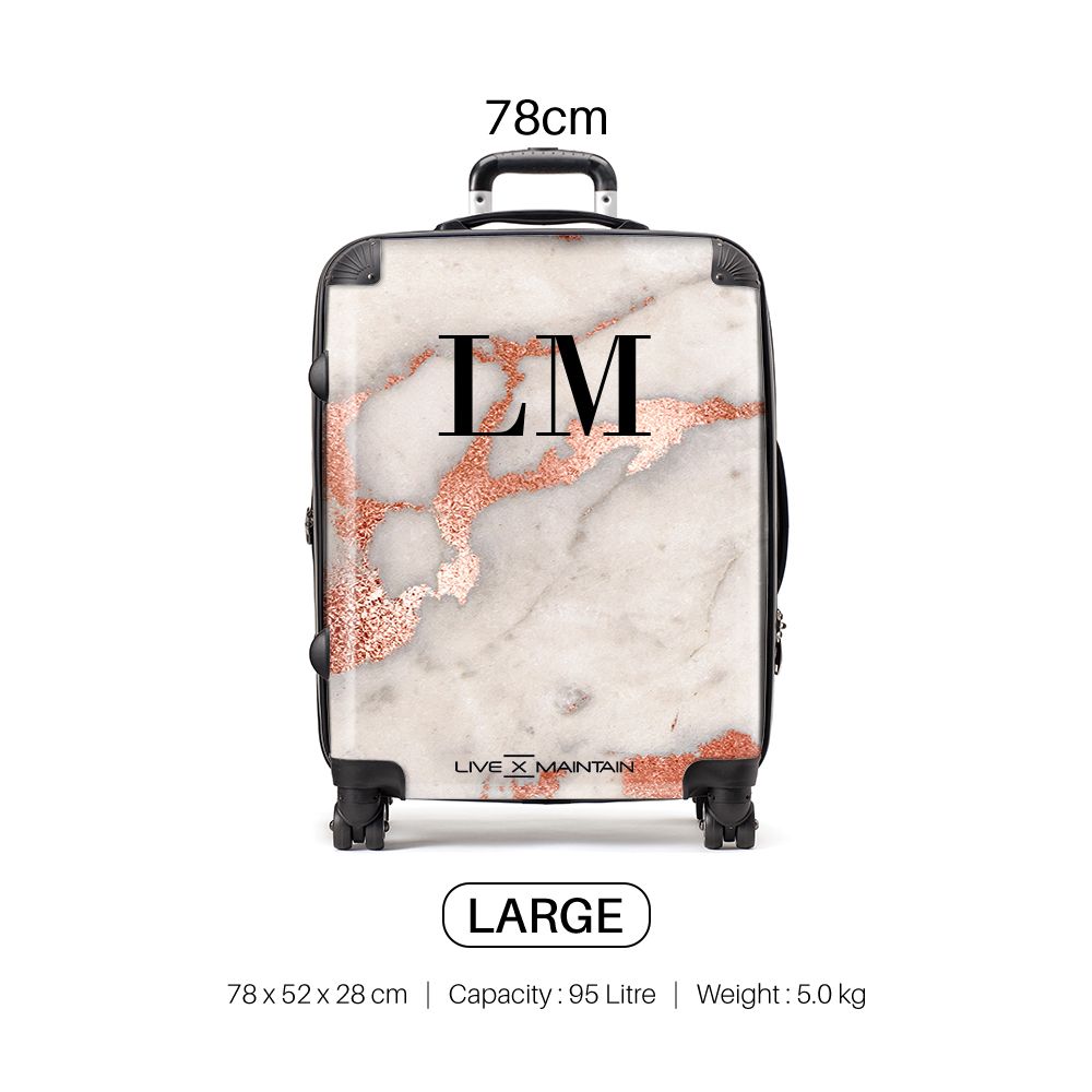Personalised Grey x Rose Gold Marble Initials Suitcase