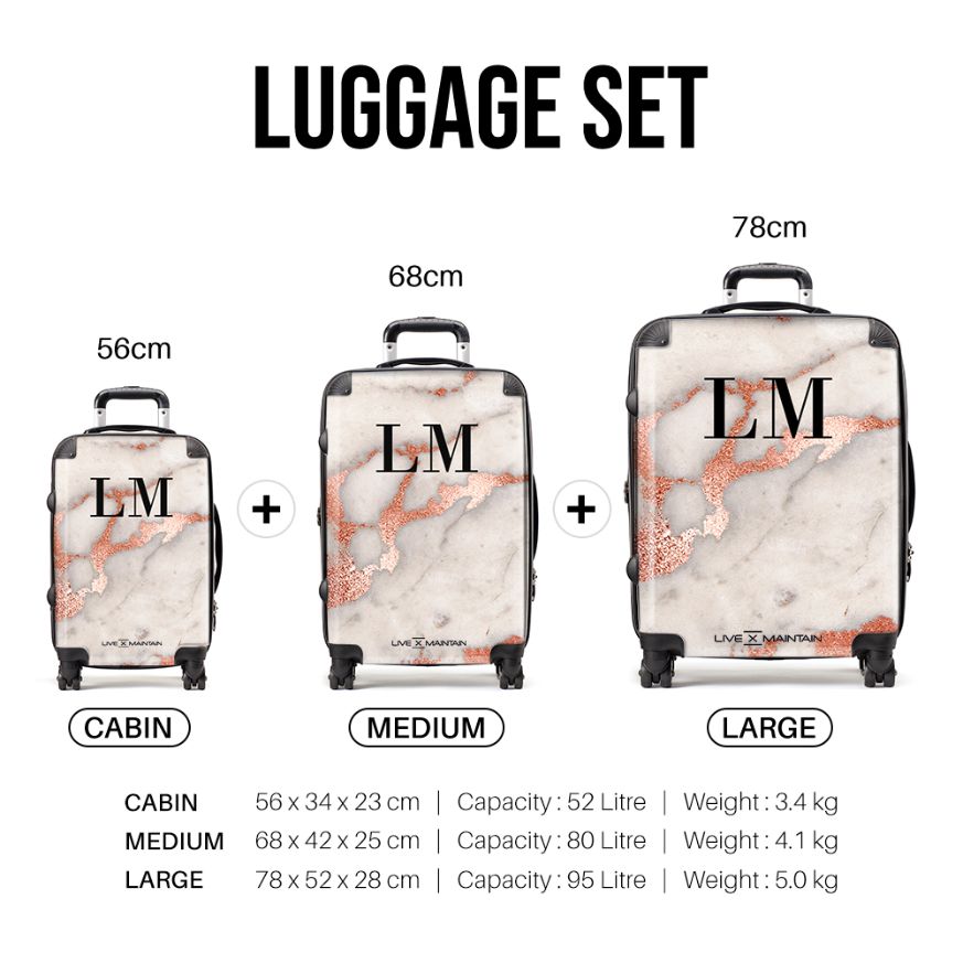 Personalised Grey x Rose Gold Marble Initials Suitcase