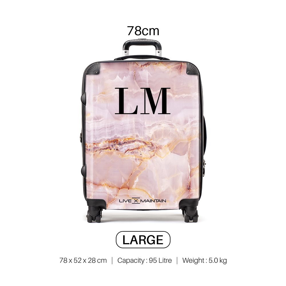 Personalised Natural Pink Marble Initials Suitcase